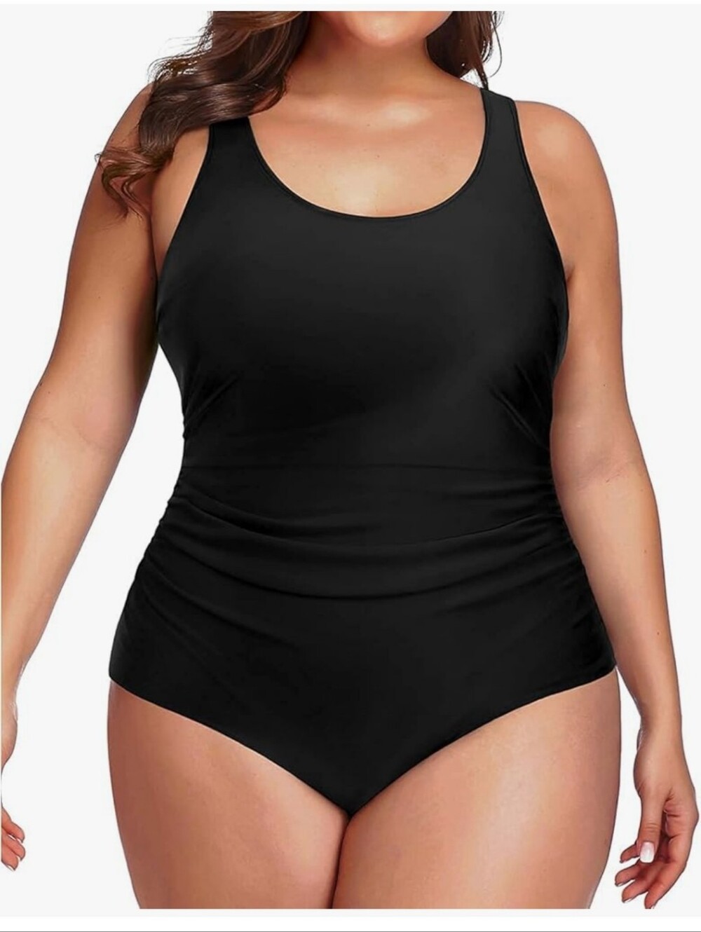 Plus-Size Black Scoop Neck Tummy Control One-Piece Swimsuit